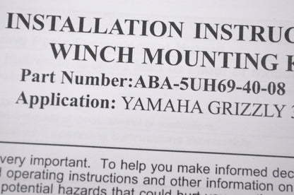 OEM Yamaha ABA-5UH69-40-08 Winch Mount Kit NOS