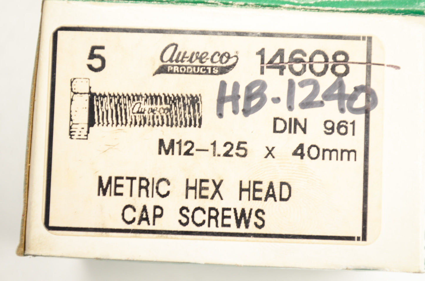 New Auveco Metric Hex Head Cap Screw M12-1.25x40mm QTY 5 NOS