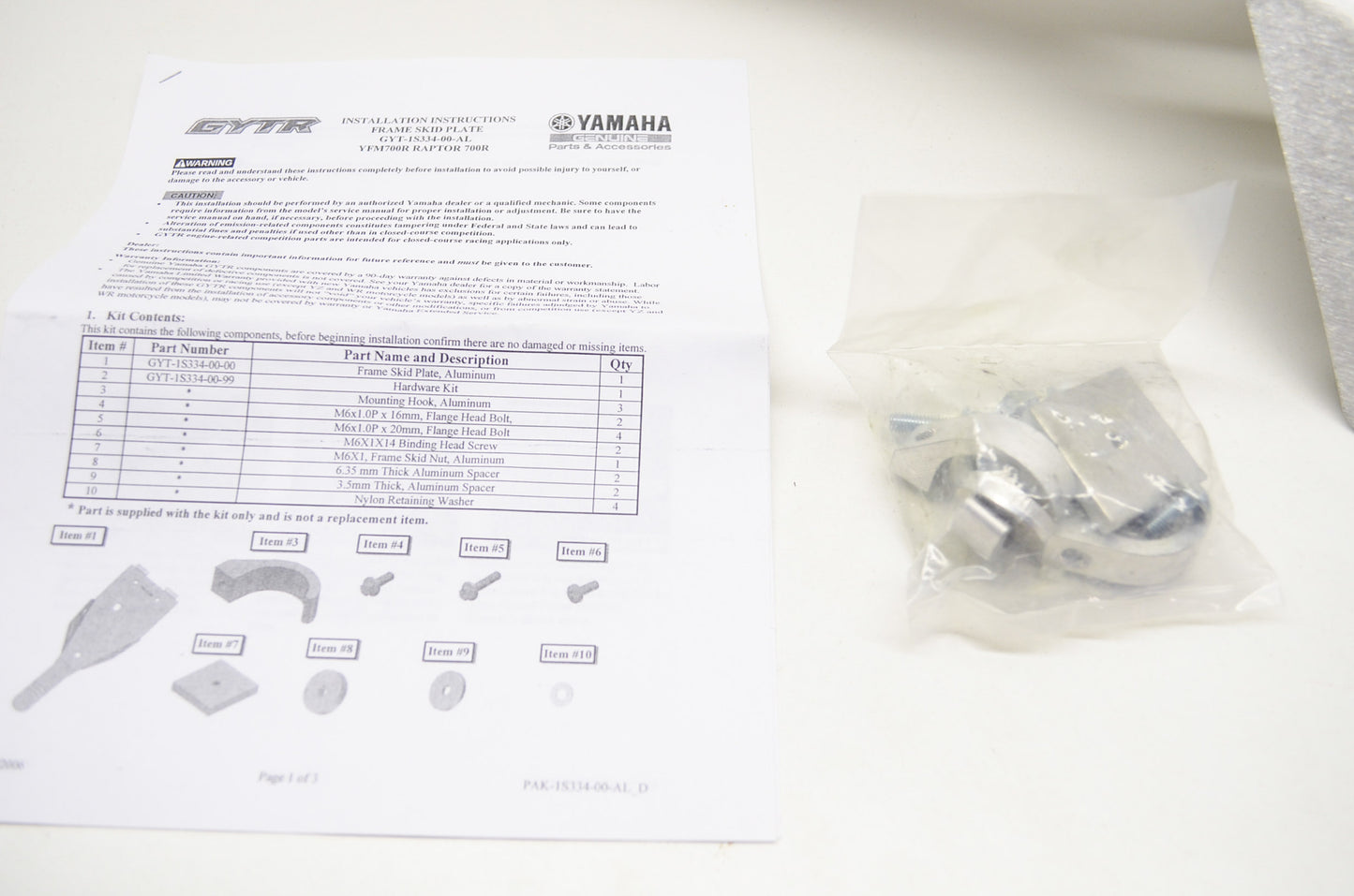 OEM Yamaha GYT-1S334-00-AL Aluminum Frame Skid NOS