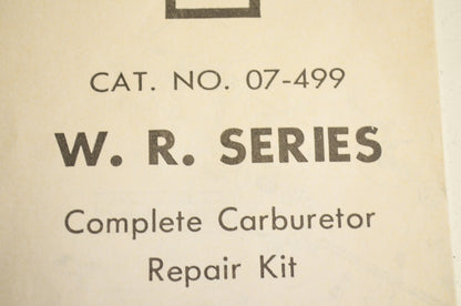 New LLP 07-499, LP07499 Walbro WR Series Carburetor Rebuild Kit NOS