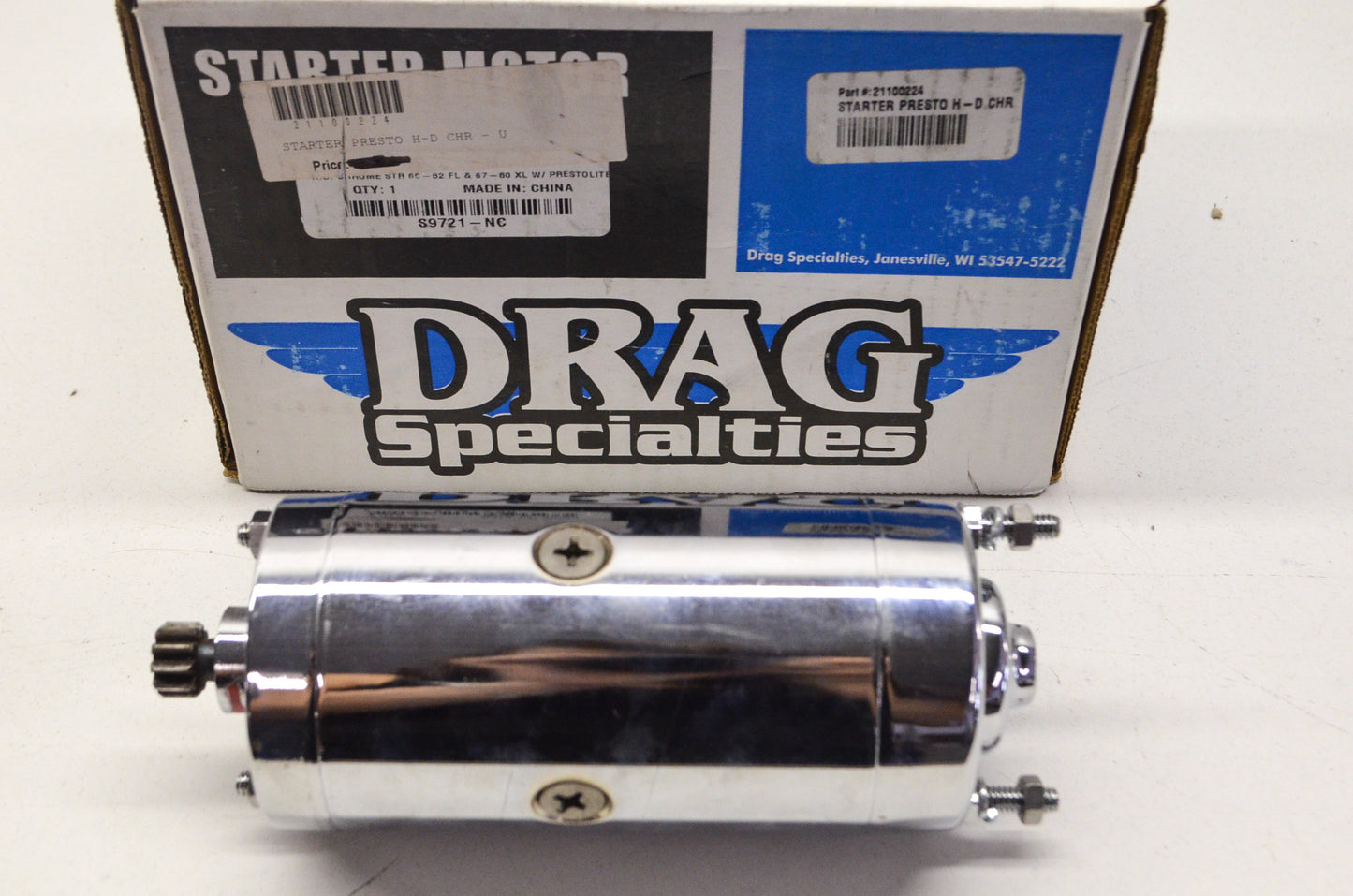 Drag Specialties S9721-NC, 21100224 Chrome HD Starter Motor 66-82 FL 67-80 XL W/