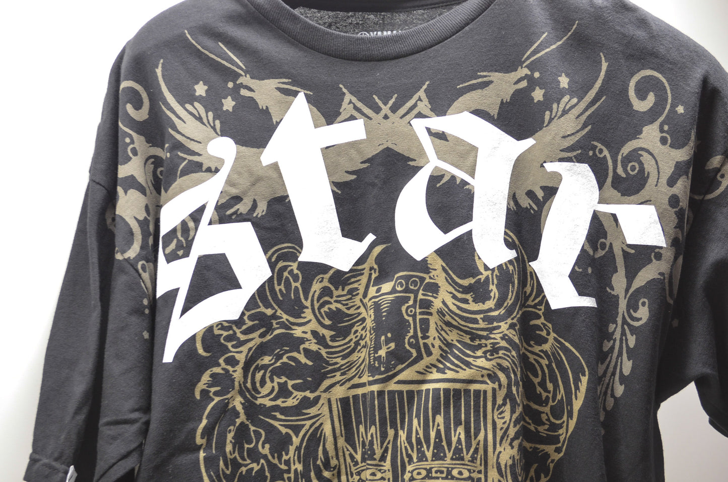 XL Black and Gold Star Motorcycle Logo Tee NOS