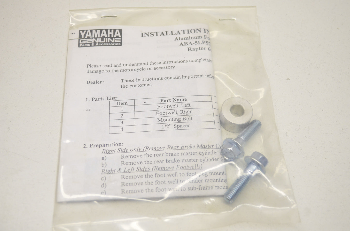 Raptor 660 Aluminum Foot Wells Qty 2 NOS