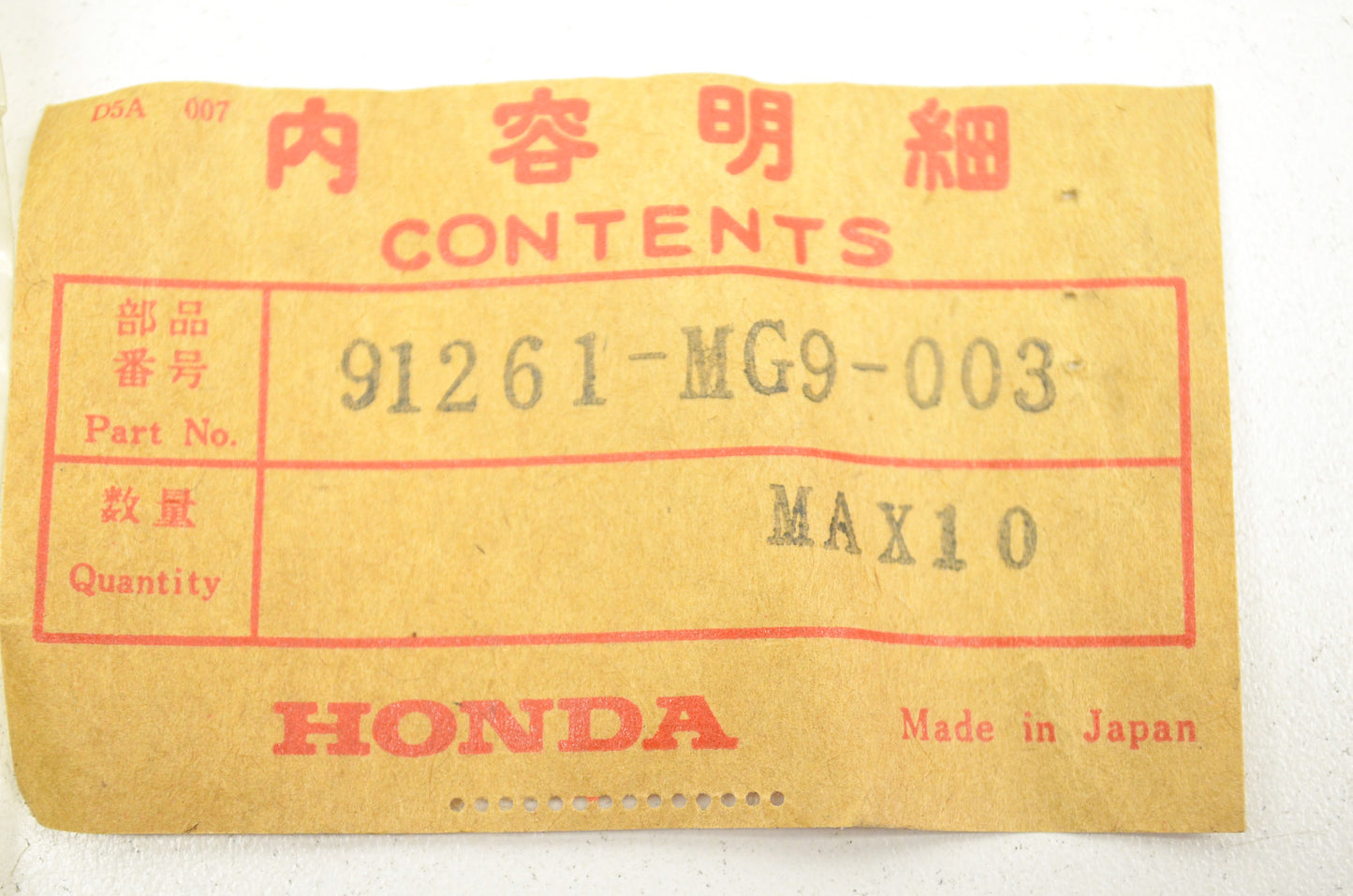 OEM Honda 91261-MG9-003 Oil Seal 35X54X8 NOS