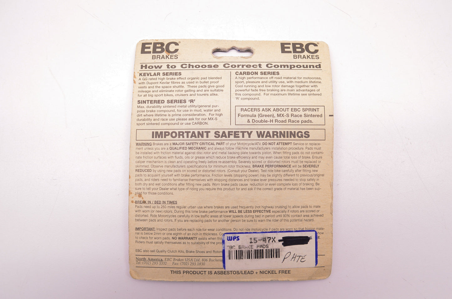 New EBC Brake Pads NOS