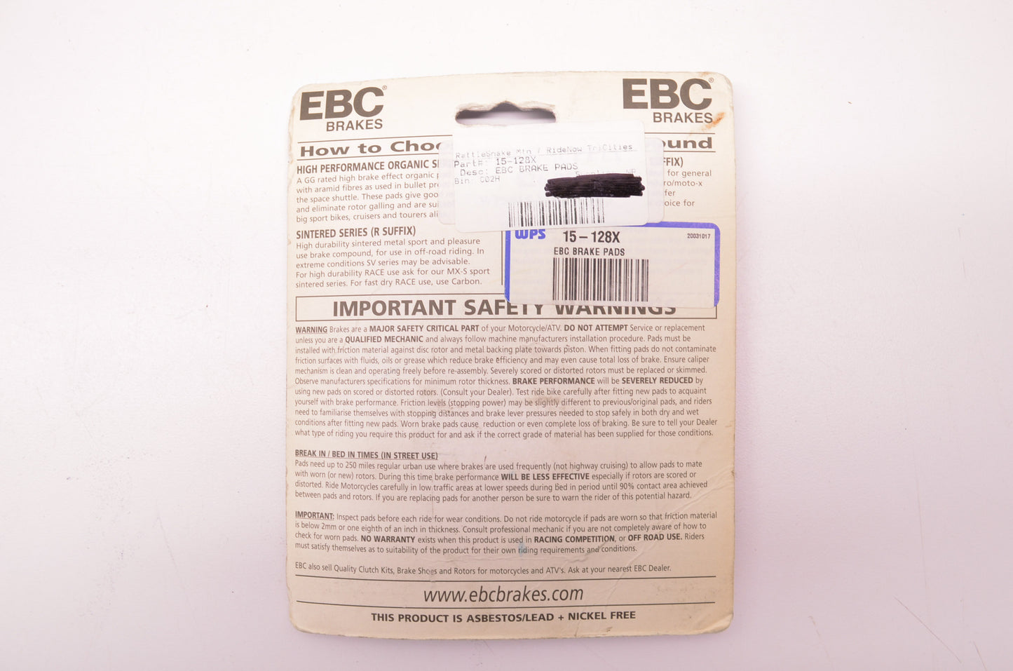 EBC FA128X, 15-128X Brake Pads NOS