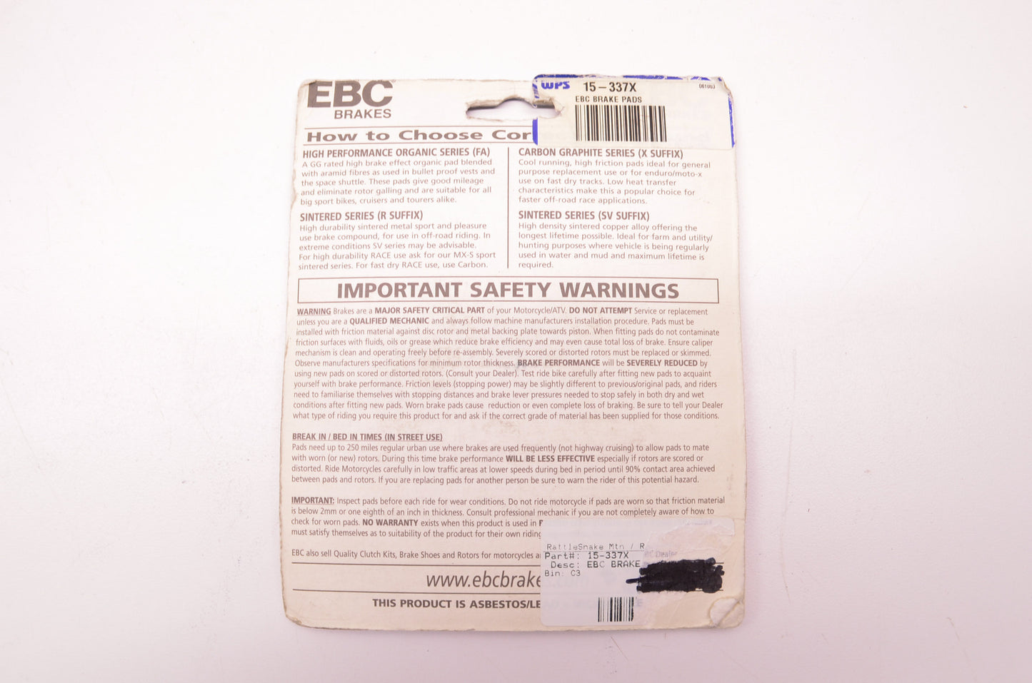 EBC FA337X Brake Pads NOS