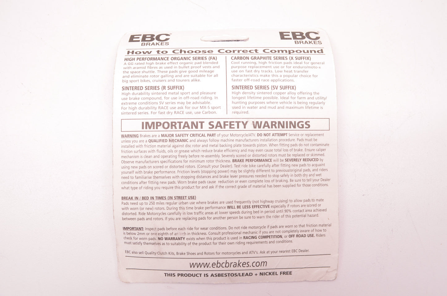 EBC FA462R, 611462 Brake Pads NOS
