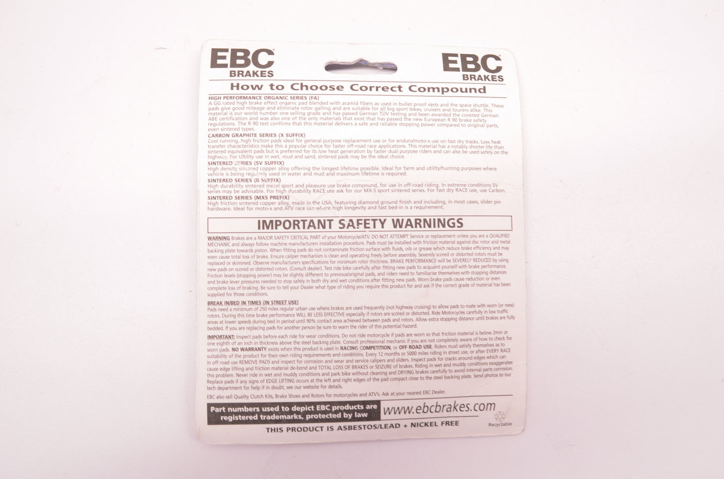 EBC FA398R Brake Pads NOS