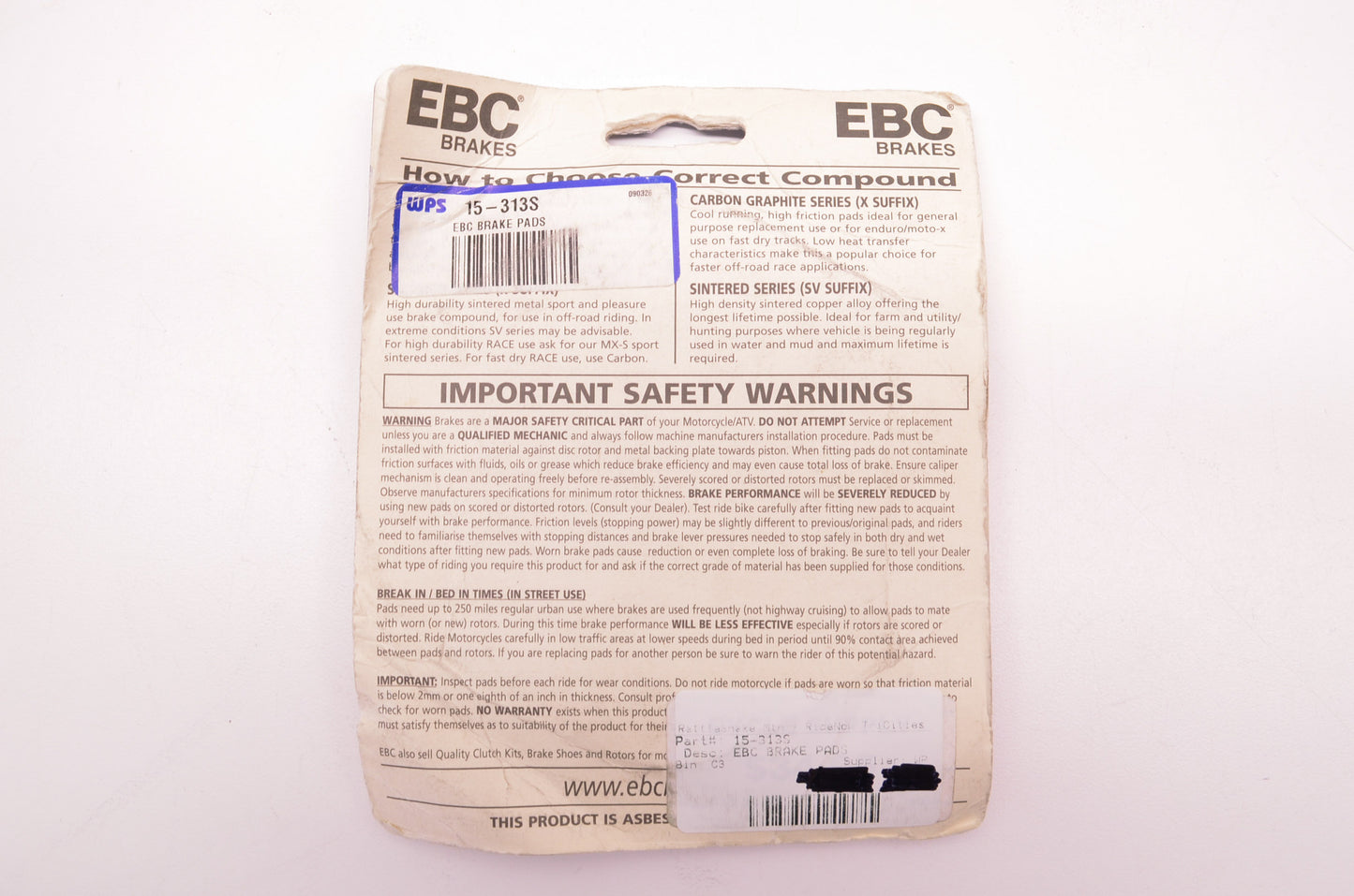 EBC FA313SV, 15-313S Brake Pads NOS