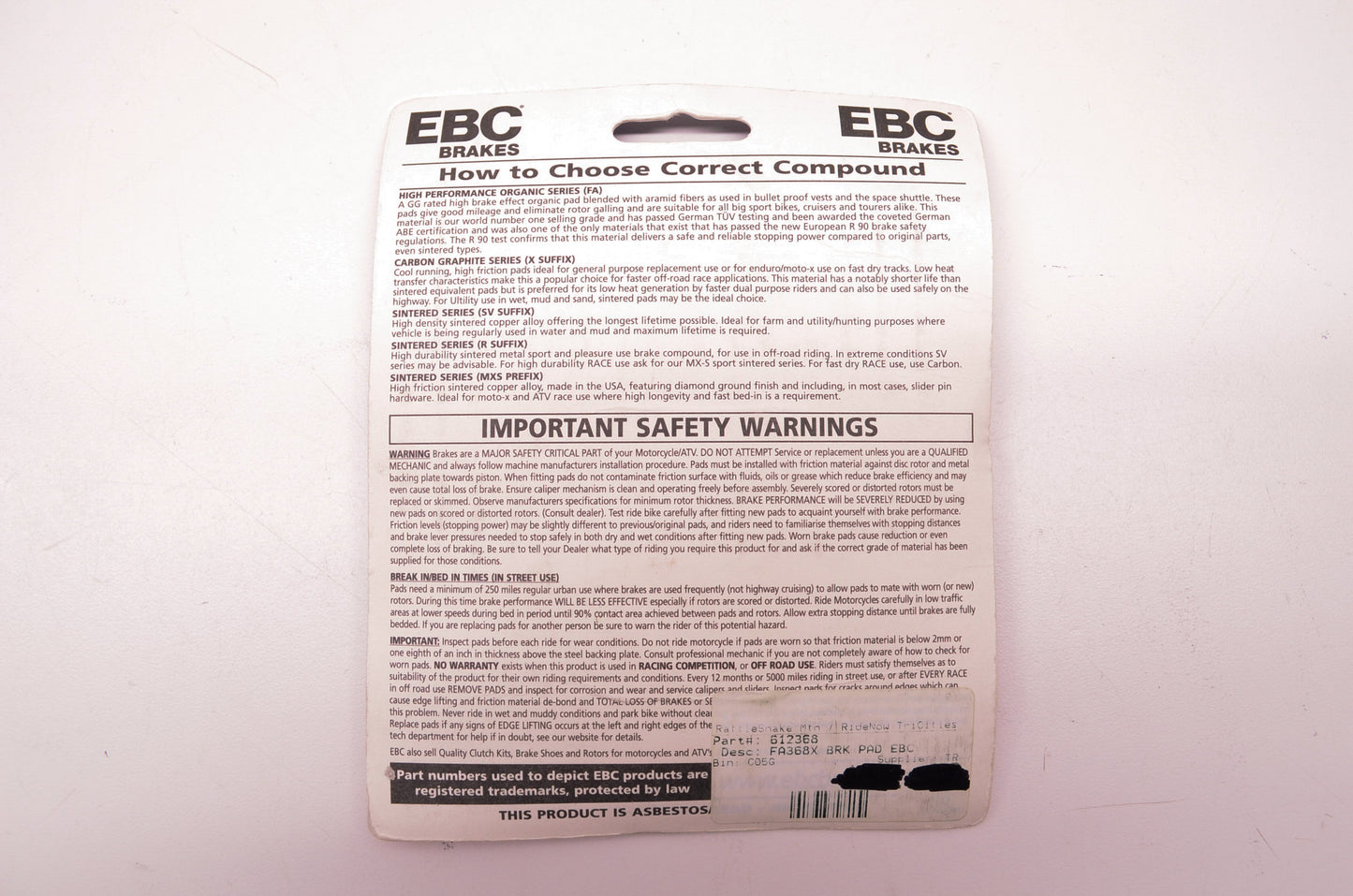 New EBC Brake Pads NOS