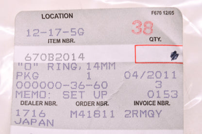 OEM Kawasaki 670B2014 O-Ring 14MM NOS