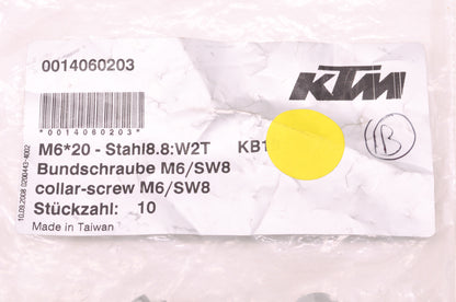OEM KTM 0014060203 Hex Head Collar Screw M6X20 WS=8 Qty 2 NOS