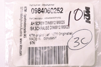 OEM KTM 984060252 Allen Head Screw DIN6912 M6X25 Qty 8 NOS