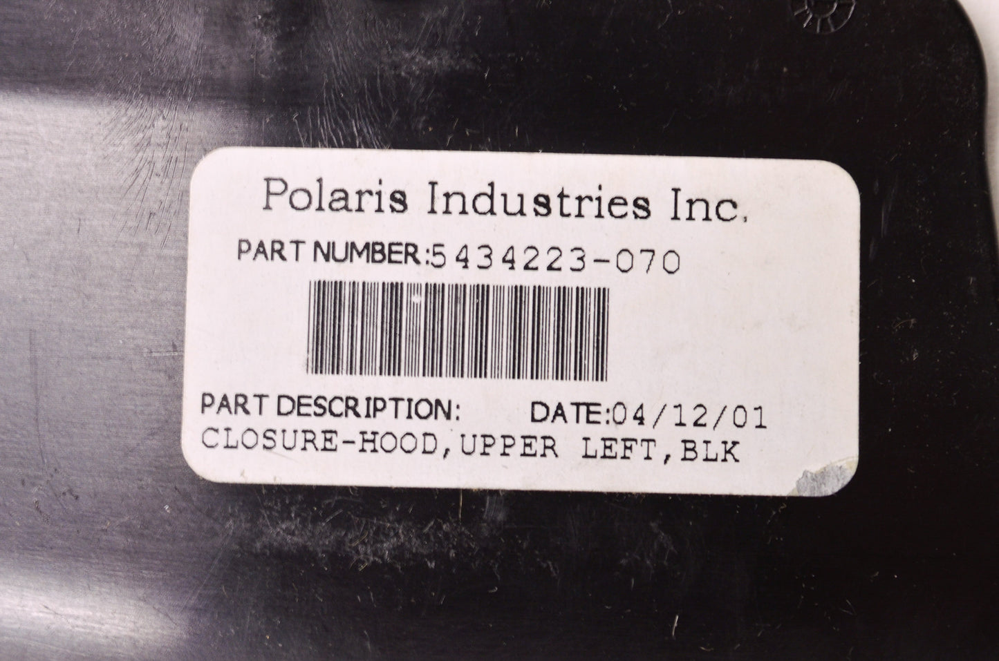 OEM Polaris 5434223-070 Left Hand Black Upper Hood Closure NOS