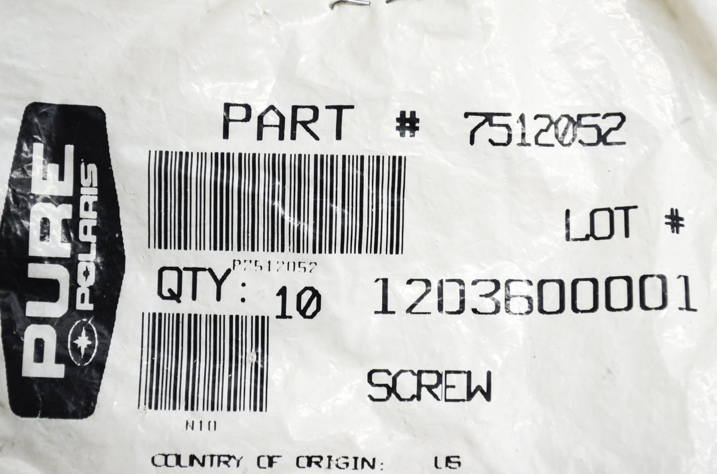 OEM Polaris 7512052 Screw Qty 2 NOS