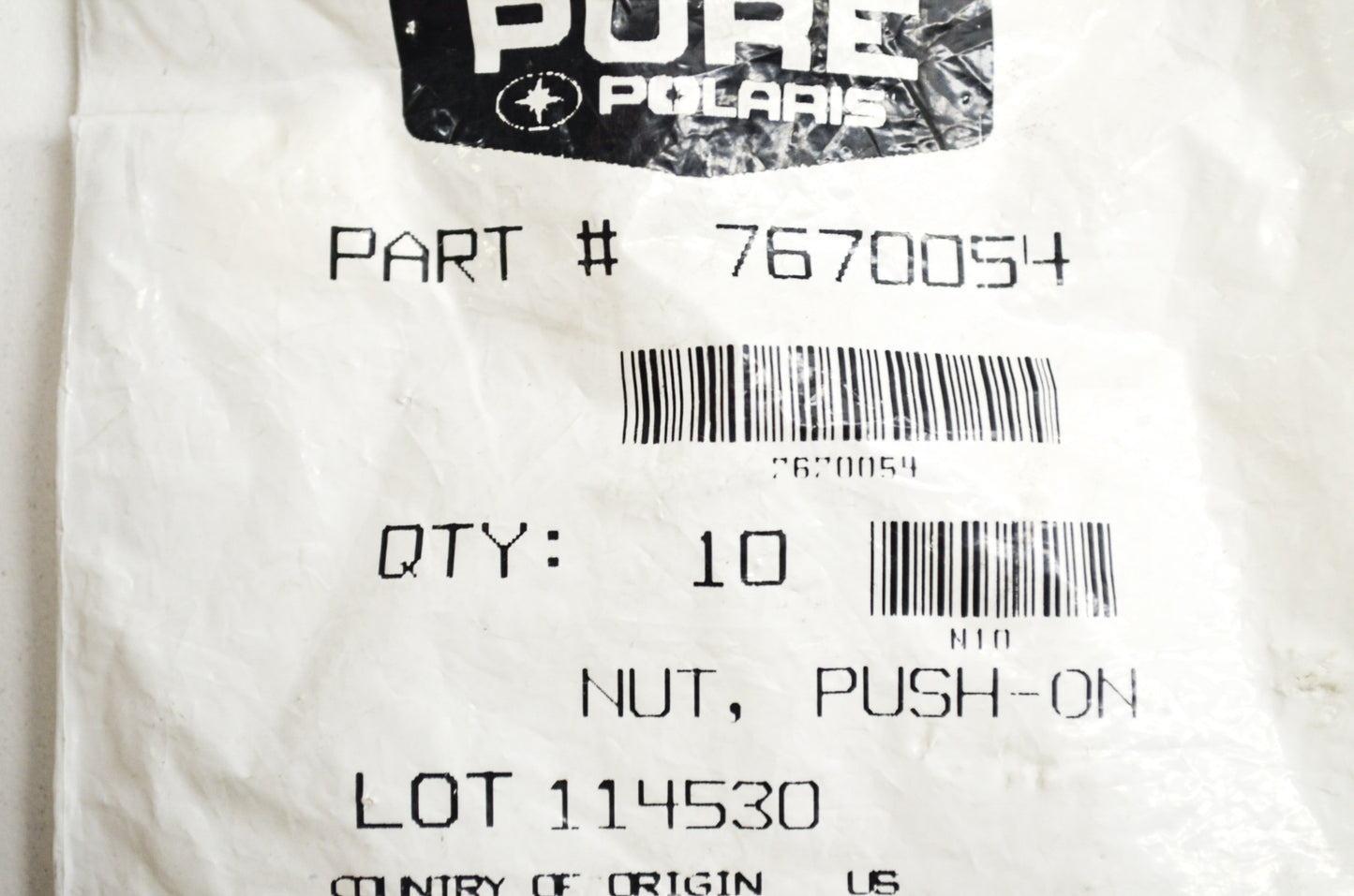 OEM Polaris 7670054 Push-On Nut Qty 2 NOS