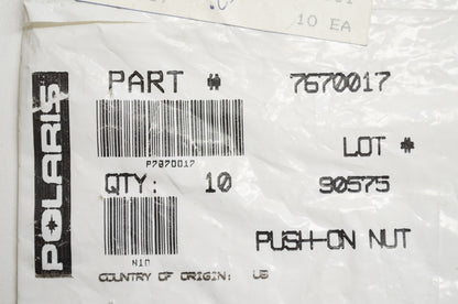 OEM Polaris 7670017 Push-On Nut Qty 10 NOS