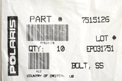 OEM Polaris 7515126 S.S. Bolt Qty 2 NOS