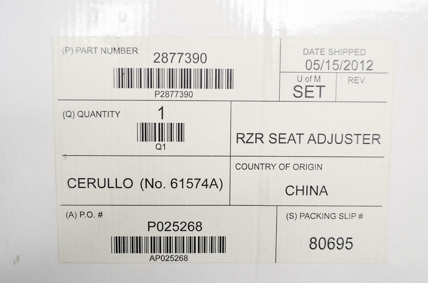 OEM Polaris 2877390 Stock Seat Adjustment Kit NOS