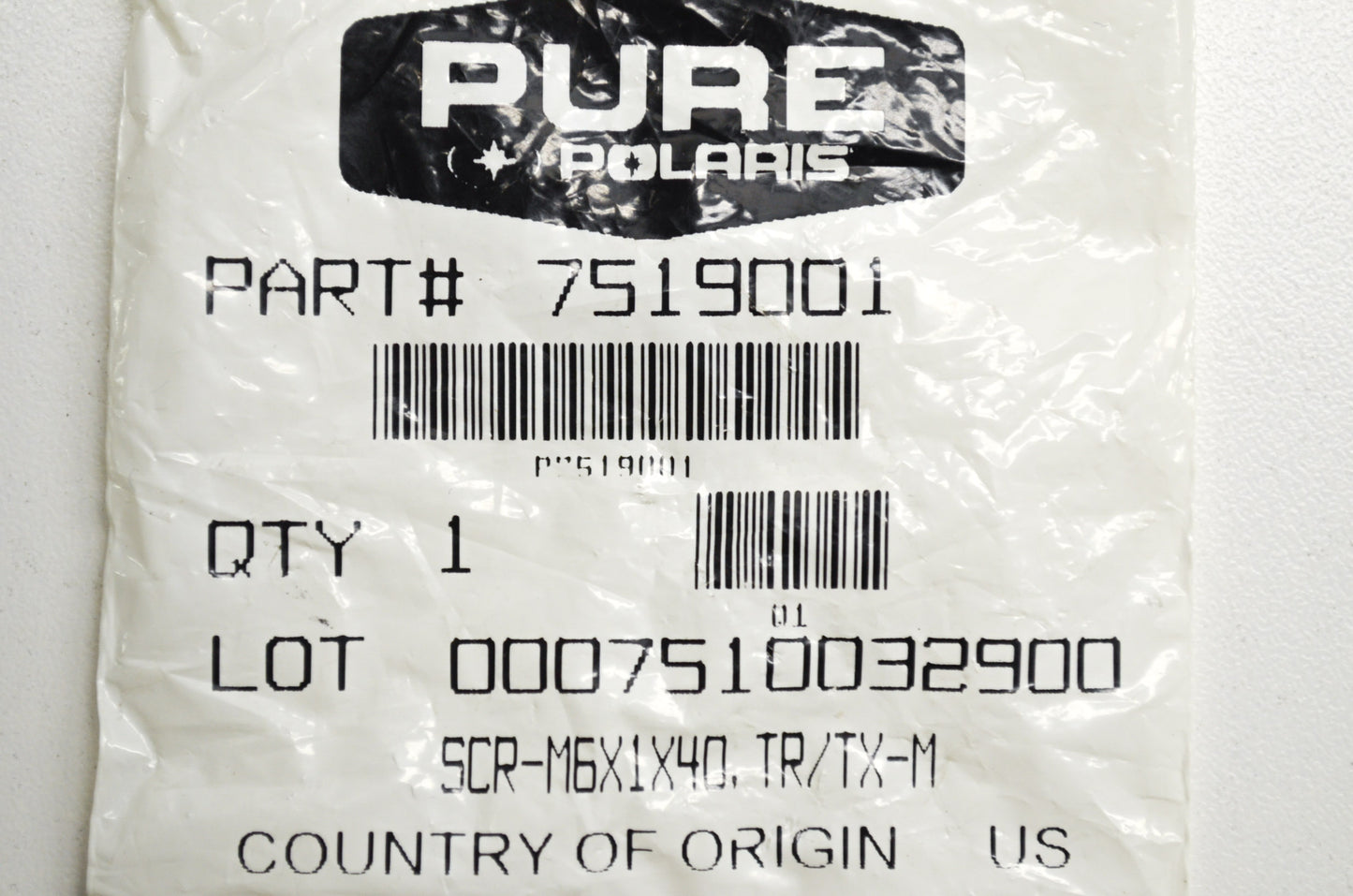 OEM Polaris 7519001 Screw M6X1X40,TR/TX-M Qty 6 NOS