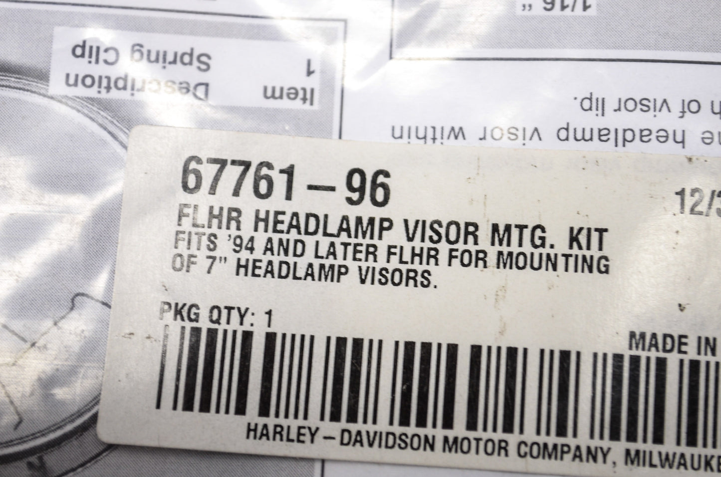 7' Headlamp Visor Mounting Kit FLHR NOS