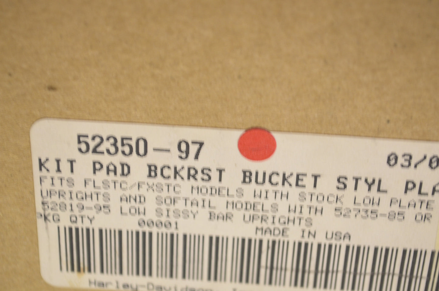 OEM Harley-Davidson 52350-97 Plain Bucket Style Backrest NOS