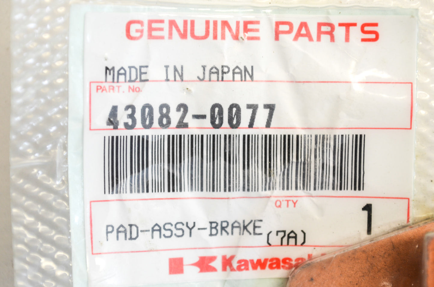 OEM Kawasaki 43082-0077 Left Front Brake Pad Assembly NOS