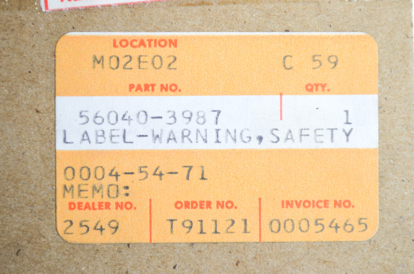 OEM Kawasaki 56040-3987 Safety Warning Label NOS