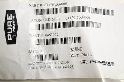 OEM Polaris 451076 Plastic Rivet Qty 6 NOS