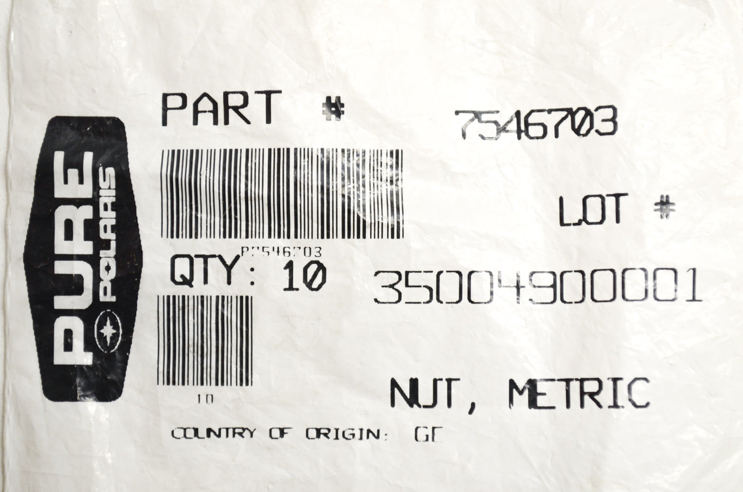 OEM Polaris 7546703 Nylok Nut Qty 5 NOS