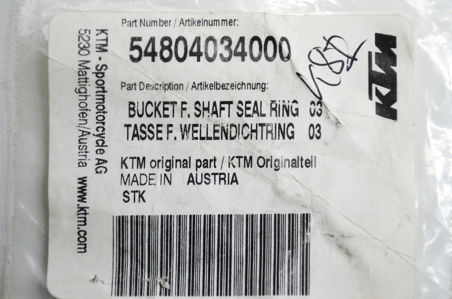 OEM KTM 54804034000 Shaft Seal Ring Bucket NOS