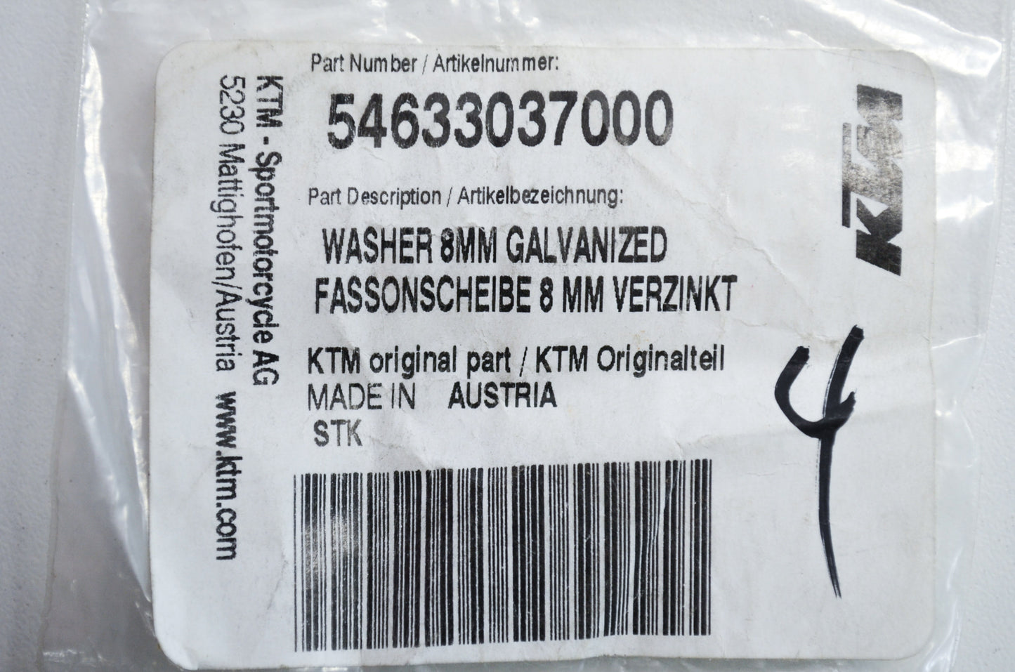 OEM KTM 54633037000 Galvanized Washer 8mm
