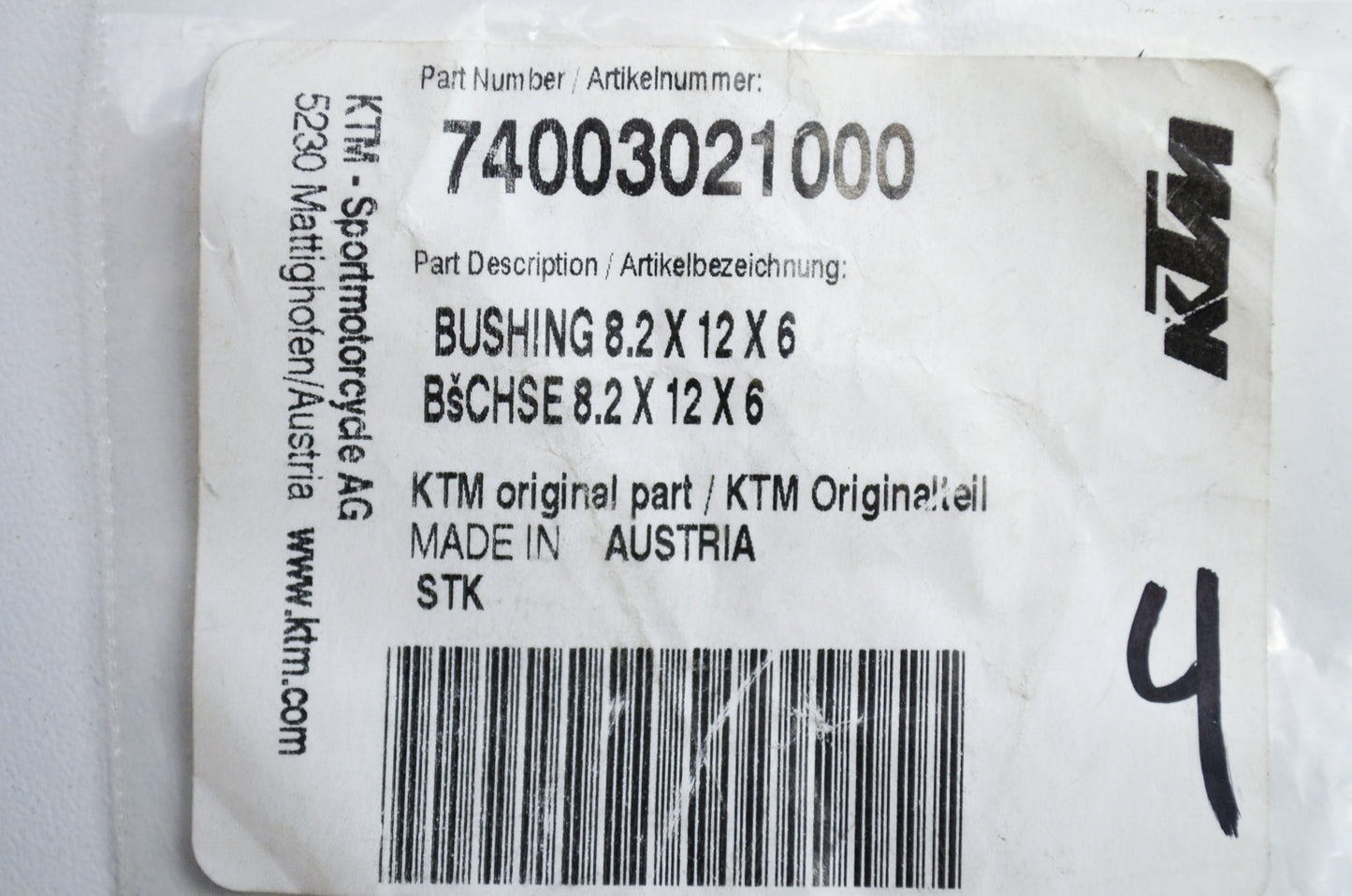 OEM KTM 74003021000 Bushing 8.2x12x6 Qty 4 NOS