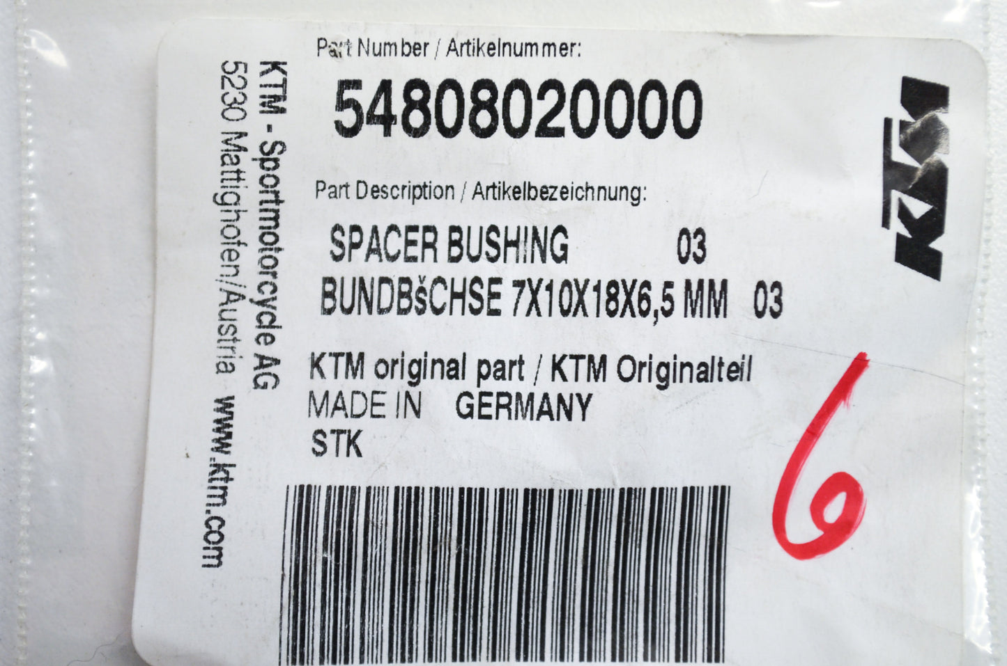 OEM KTM 54808020000 Spacer Bushing Qty 6 NOS