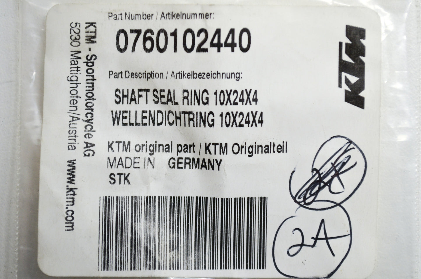 OEM KTM 760102440 Shaft Seal Ring 10x24x4 NOS