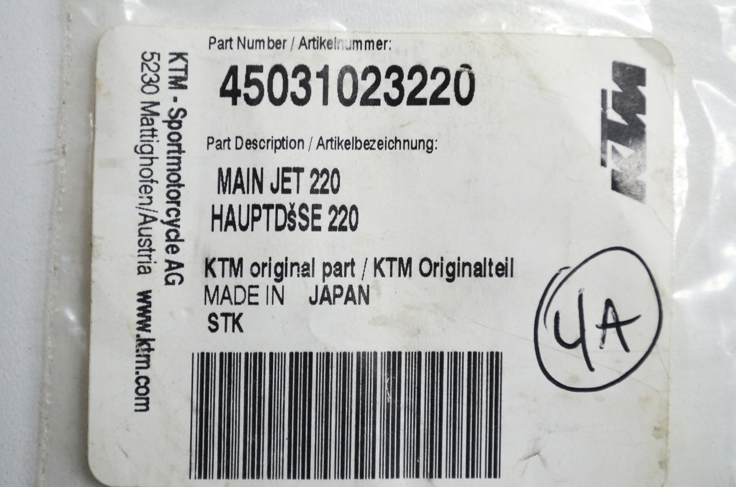 Main Jet 220 NOS