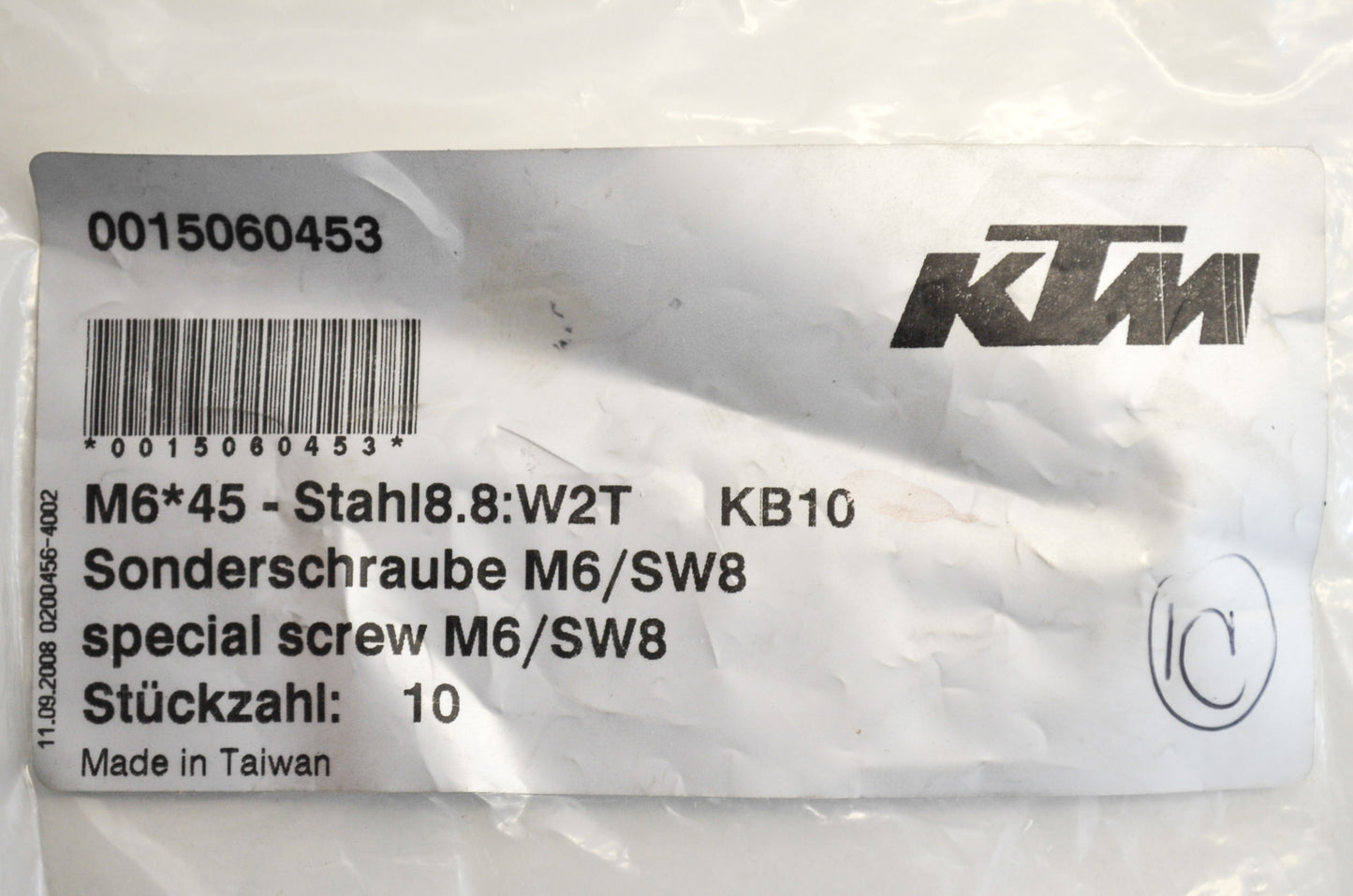 OEM KTM 15060453 Hex Head Collar Screw M6X45 WS=8 Qty 10 NOS