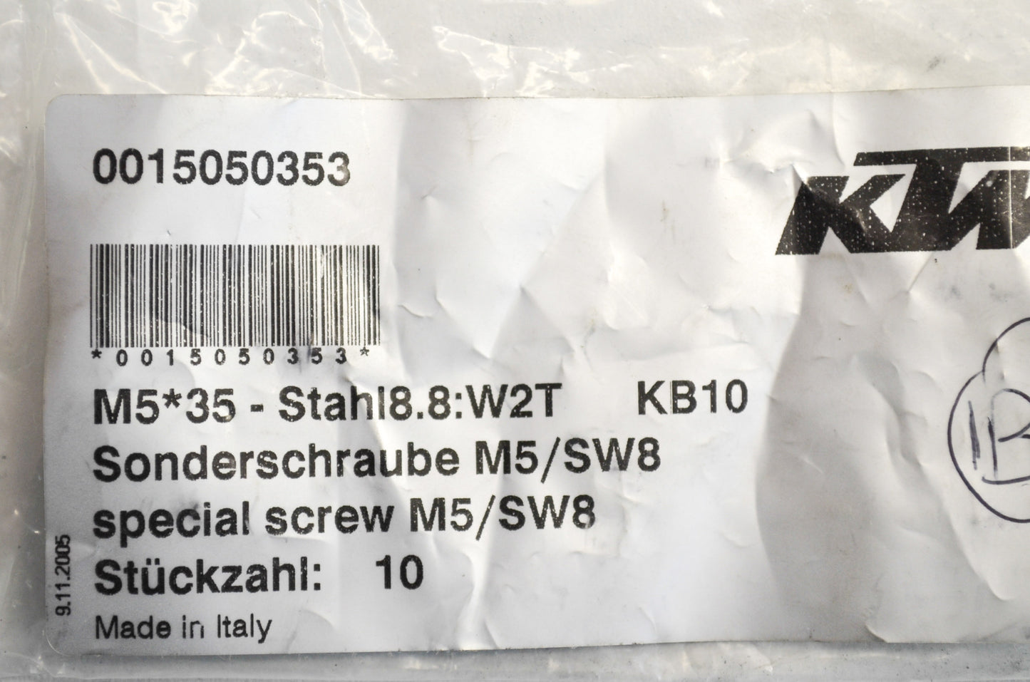 OEM KTM 15050353 Hex Head Collar Screw M5X35 WS=8 Qty 9 NOS