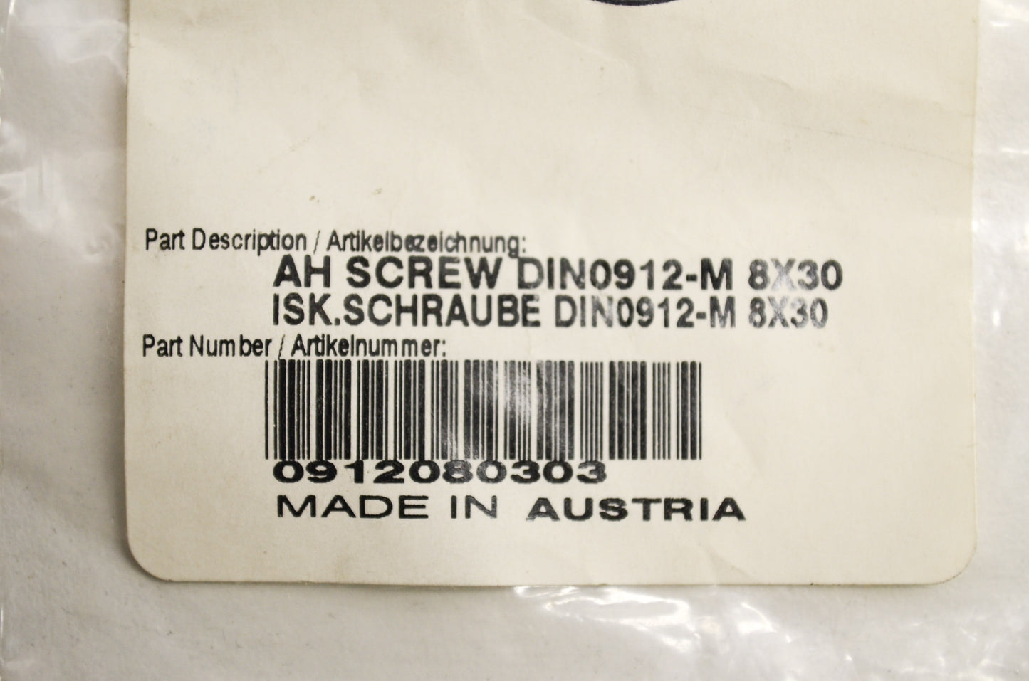 OEM KTM 912080303 Allen Head Screw DIN0912 M8X30 Qty 2 NOS