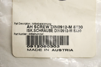 OEM KTM 912080303 Allen Head Screw DIN0912 M8X30 Qty 2 NOS