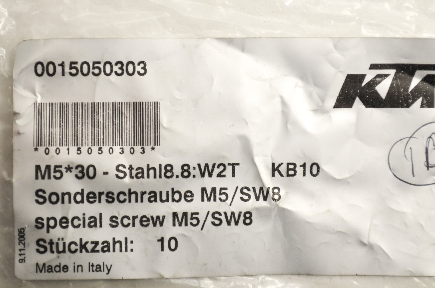 OEM KTM 15050303 Hex Head Collar Screw M5X30 WS=8 Qty 9 NOS