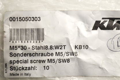 OEM KTM 15050303 Hex Head Collar Screw M5X30 WS=8 Qty 9 NOS