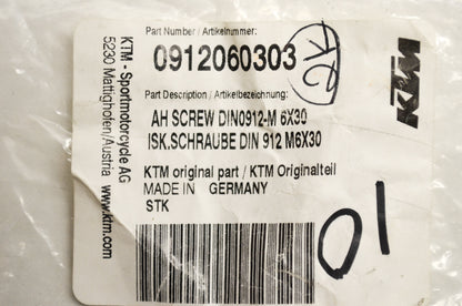 OEM KTM 912060303 Allen Head Screw DIN0912 M6X30 Qty 9 NOS