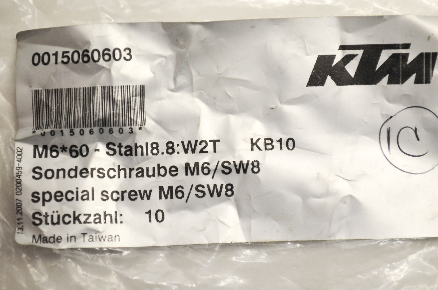 OEM KTM 15060603 Hex Head Collar Screw M6X60 WS=8 Qty 5 NOS