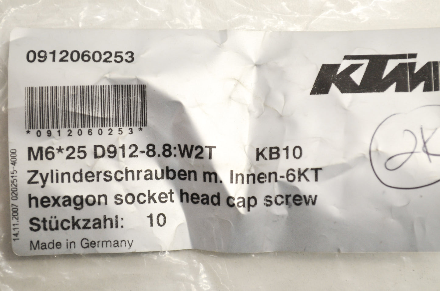 OEM KTM 912060253 Allen Head Screw DIN0912 M6X25 Qty 5 NOS