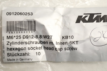 OEM KTM 912060253 Allen Head Screw DIN0912 M6X25 Qty 5 NOS