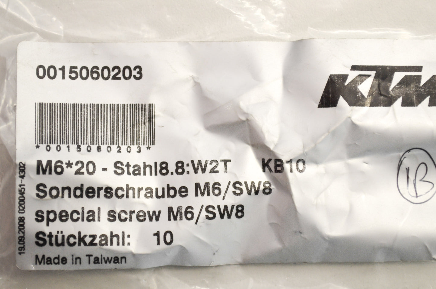 OEM KTM 15060203 Hex Head Collar Screw M6X20 WS=8 Qty 9 NOS