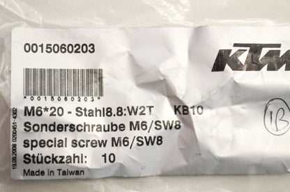 OEM KTM 15060203 Hex Head Collar Screw M6X20 WS=8 Qty 9 NOS