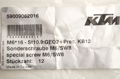 OEM KTM 59009062016 Special Screw M6X16 WS=8 10.9 Qty 12 NOS